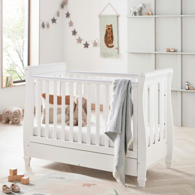 Babymore Eva 2 Piece Nursery Furniture Set with Cot Bed and Dresser - White