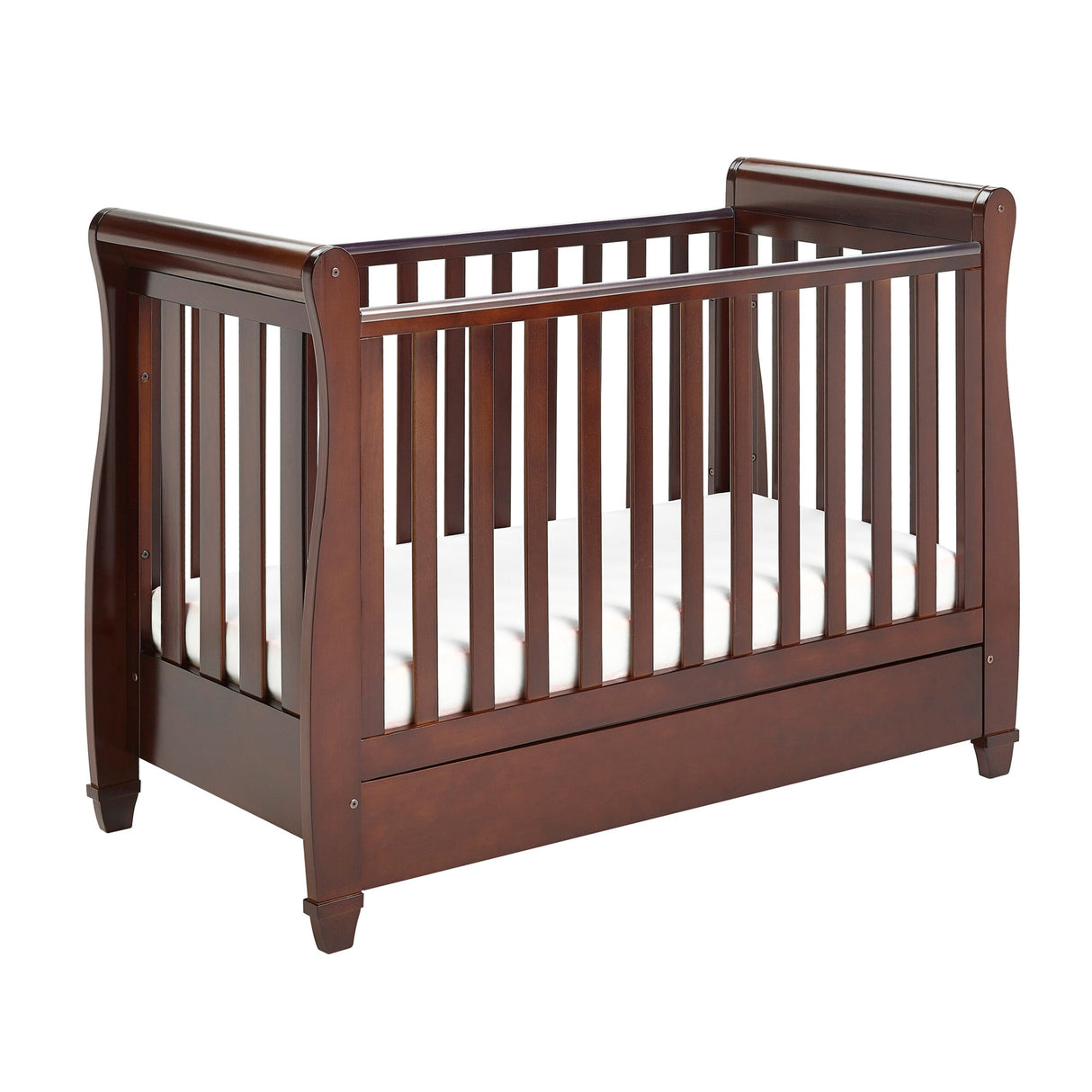 Babymore Eva Sleigh Drop Side Cot Bed with Under Drawer - Brown