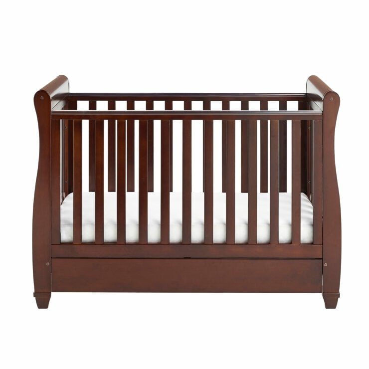 Babymore Eva Sleigh Drop Side Cot Bed with Under Drawer - Brown