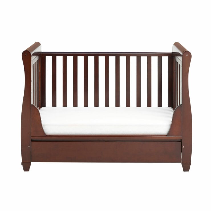 Babymore Eva Sleigh Drop Side Cot Bed with Under Drawer - Brown