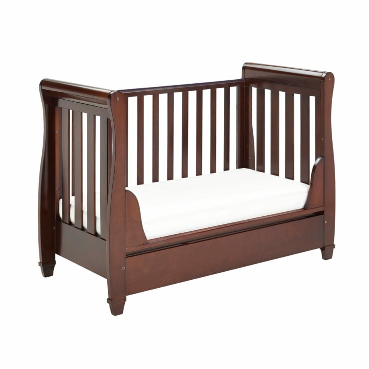 Babymore Eva Sleigh Drop Side Cot Bed with Under Drawer - Brown