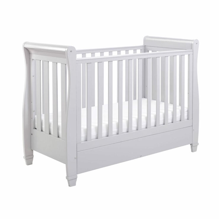 Babymore Eva Sleigh Drop Side Cot Bed with Under Drawer - Grey