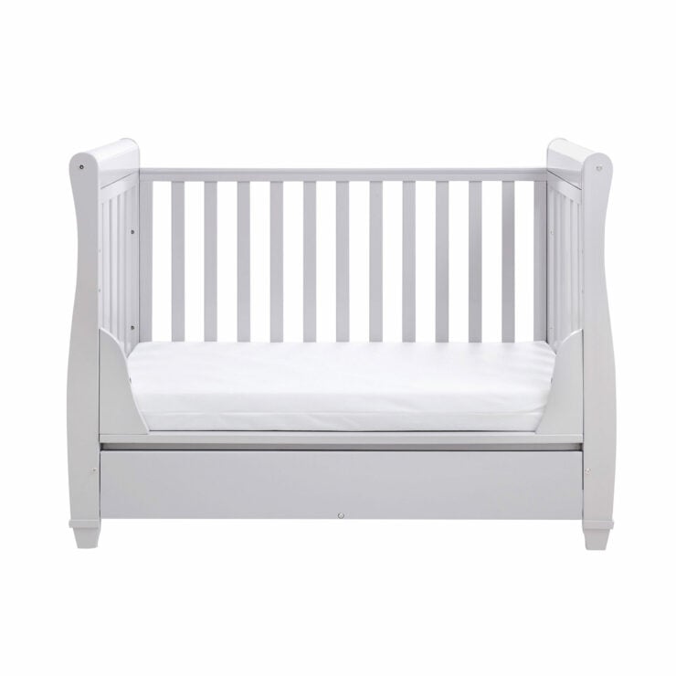 Babymore Eva Sleigh Drop Side Cot Bed with Under Drawer - Grey