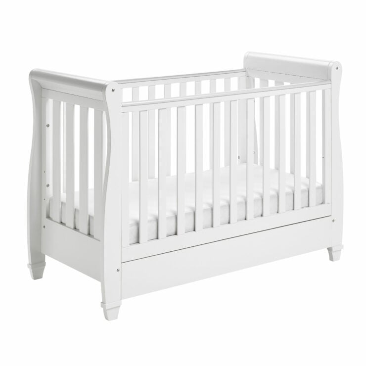 Babymore Eva Sleigh Drop Side Cot Bed with Under Drawer - White