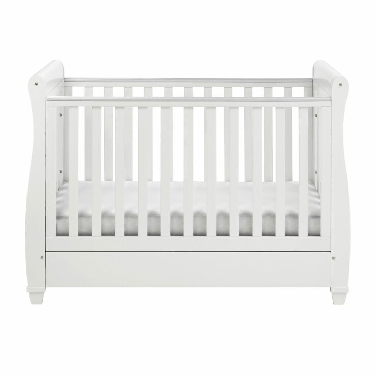 Babymore Eva Sleigh Drop Side Cot Bed with Under Drawer - White