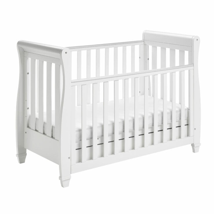 Babymore Eva Sleigh Drop Side Cot Bed with Under Drawer - White