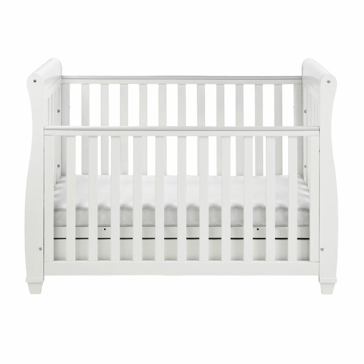 Babymore Eva Sleigh Drop Side Cot Bed with Under Drawer - White
