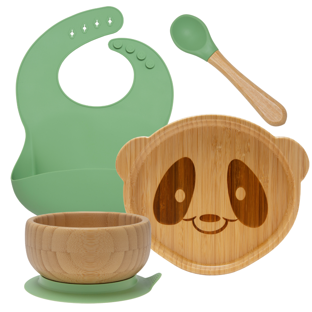 Bamboo Panda Weaning Set with Spoon, Bib & Bowl