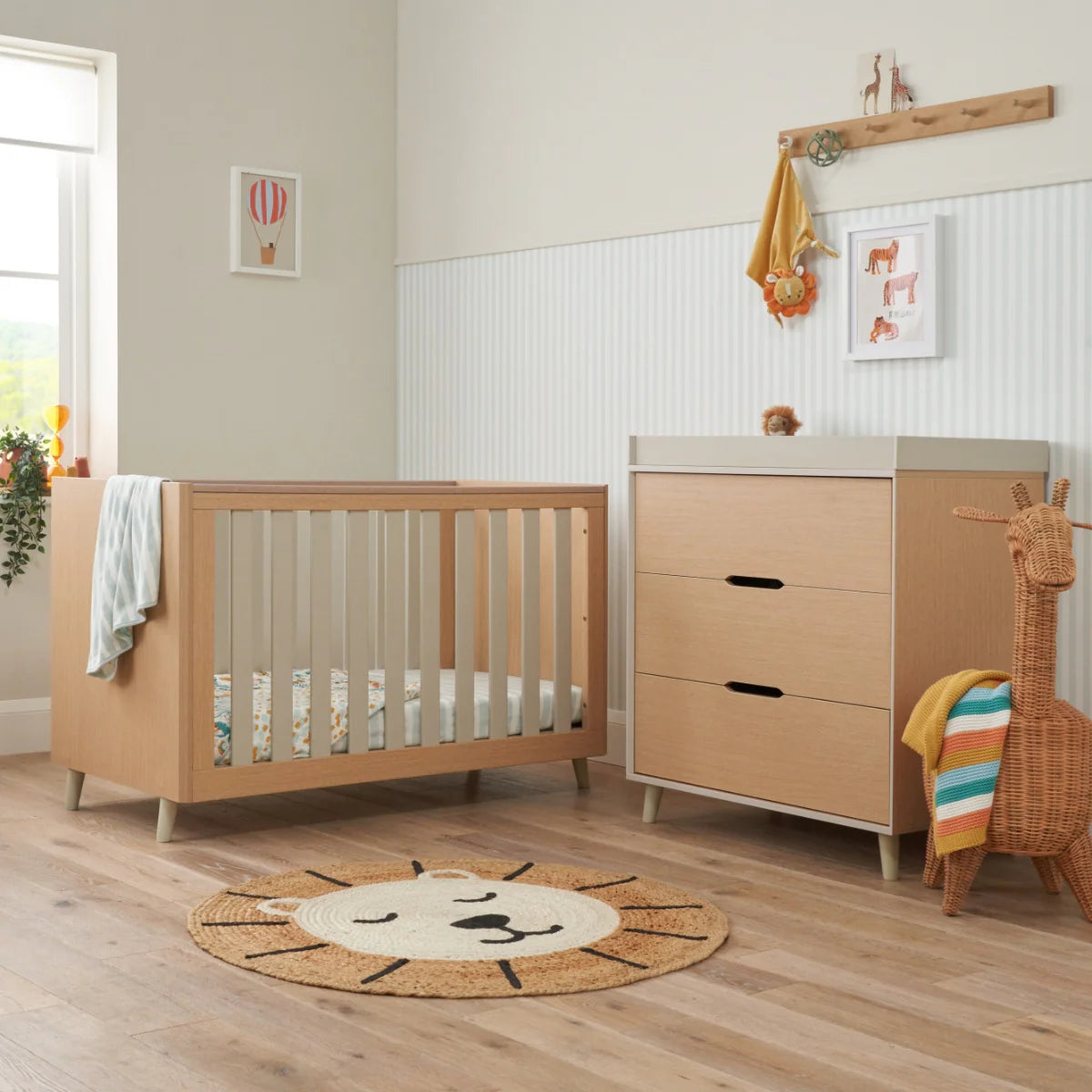Tutti Bambini Fika Mini 2 Piece Nursery Furniture Set with Cot Bed & Dresser - White Sand & Light Oak