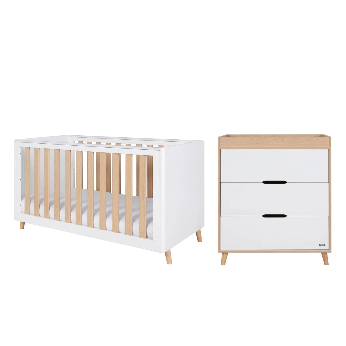 Tutti Bambini Fika 2 Piece Nursery Furniture Set with Cot Bed & Dresser - White & Light Oak