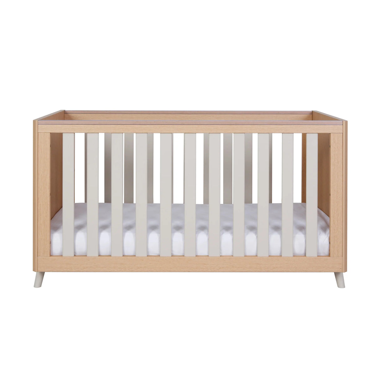 Tutti Bambini Fika 3 Piece Nursery Furniture Set with Cot Bed, Dresser & Wardrobe - White Sand & Light Oak