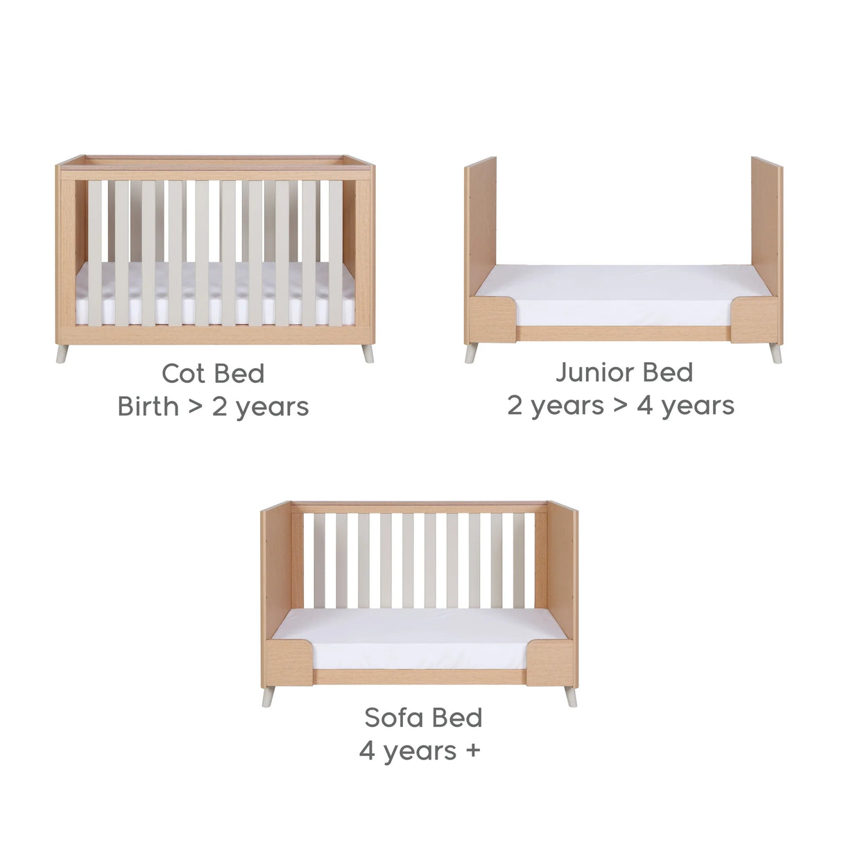 Tutti Bambini Fika Mini 2 Piece Nursery Furniture Set with Cot Bed & Dresser - White Sand & Light Oak