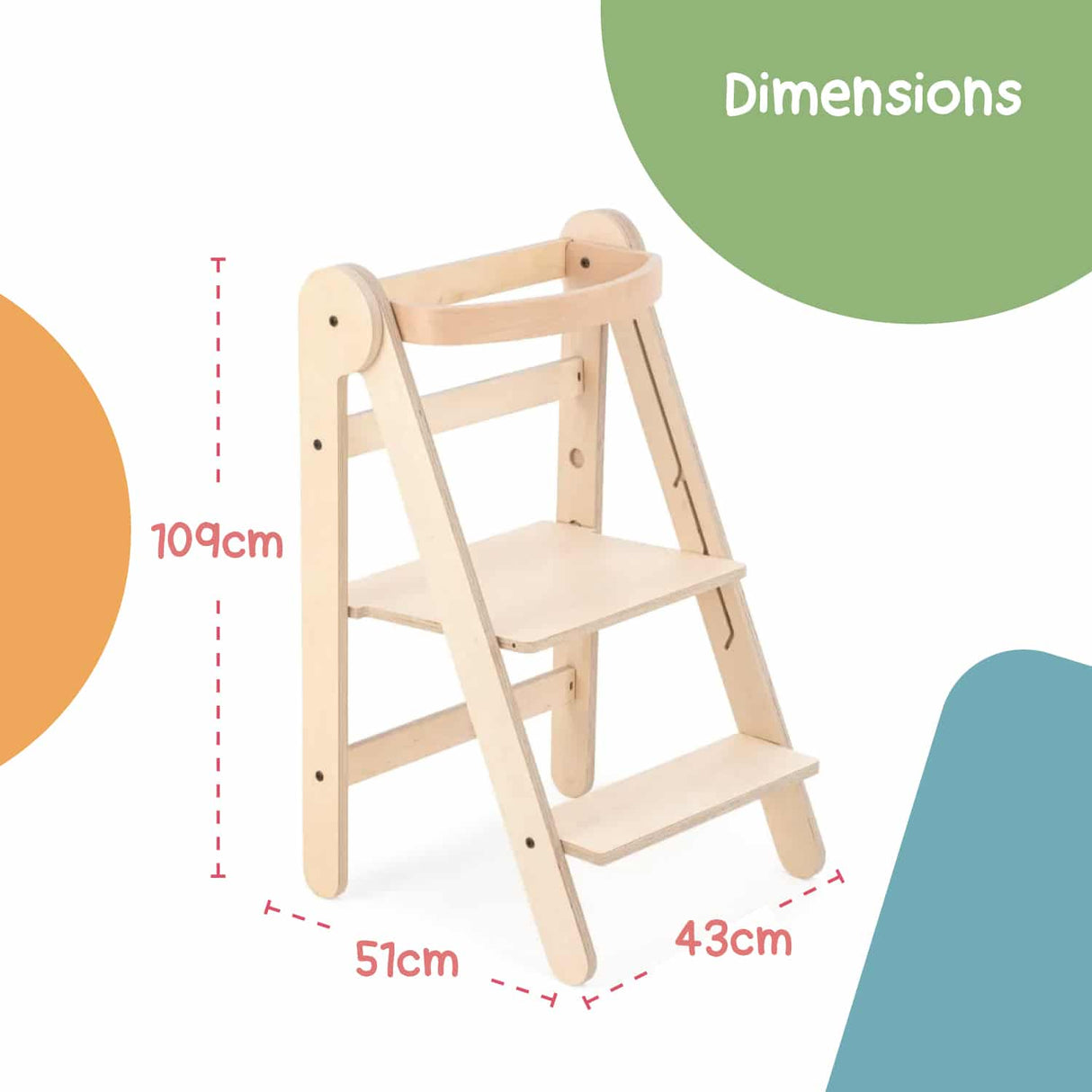 MamaToyz Folding Learning Tower Natural Beech Wood Montessori Child Safety Platform