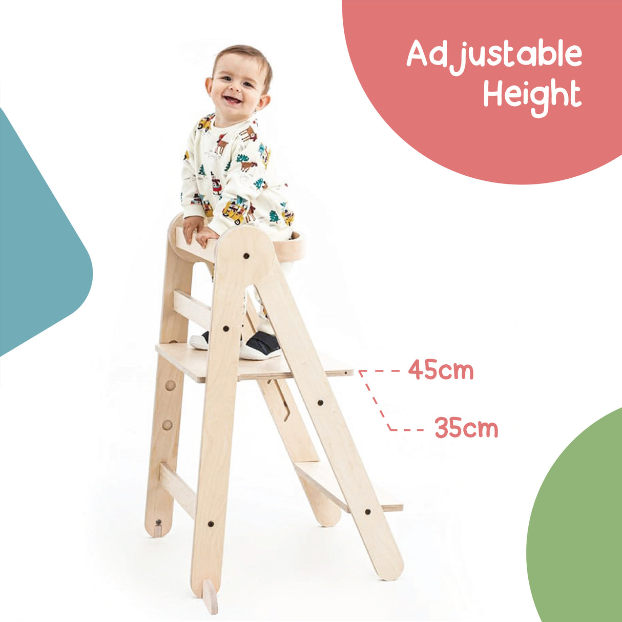 MamaToyz Folding Learning Tower - Natural Beech Wood Montessori Child Safety Platform