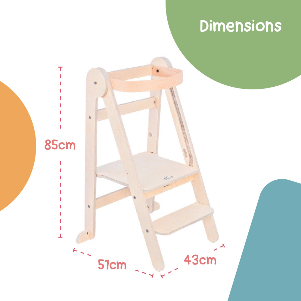 MamaToyz Folding Learning Tower - Natural Beech Wood Montessori Child Safety Platform