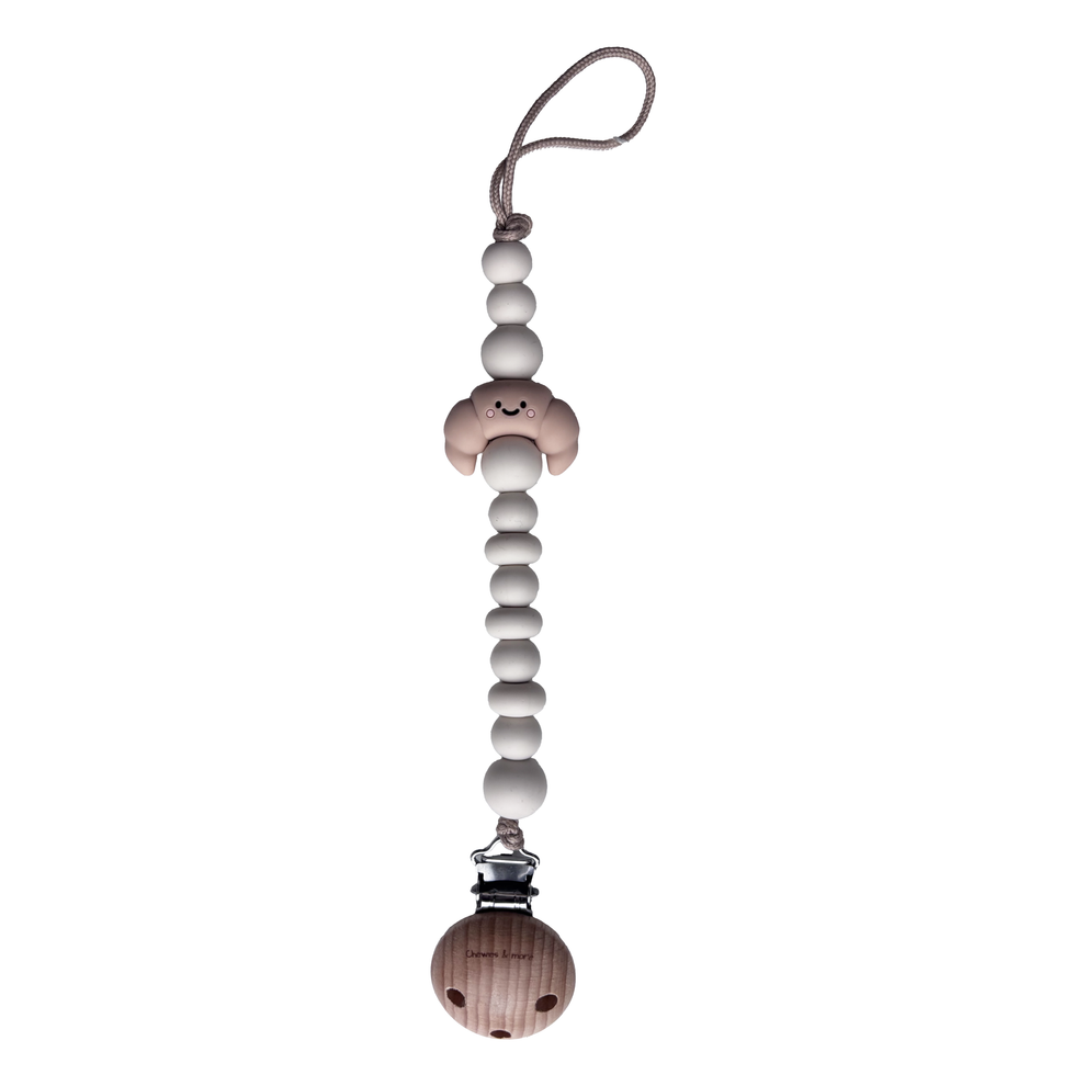 Chewies Silicone Croissant Pacifier Teething Clip - Latte