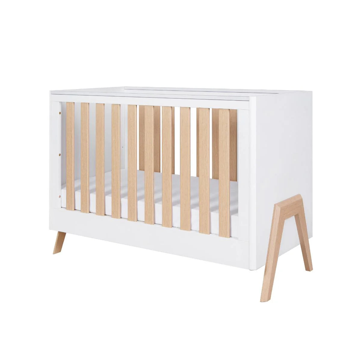 Tutti Bambini Fuori Mini 3 Piece Nursery Furniture Set with Cot Bed, Dresser & Wardrobe - White / Light Oak