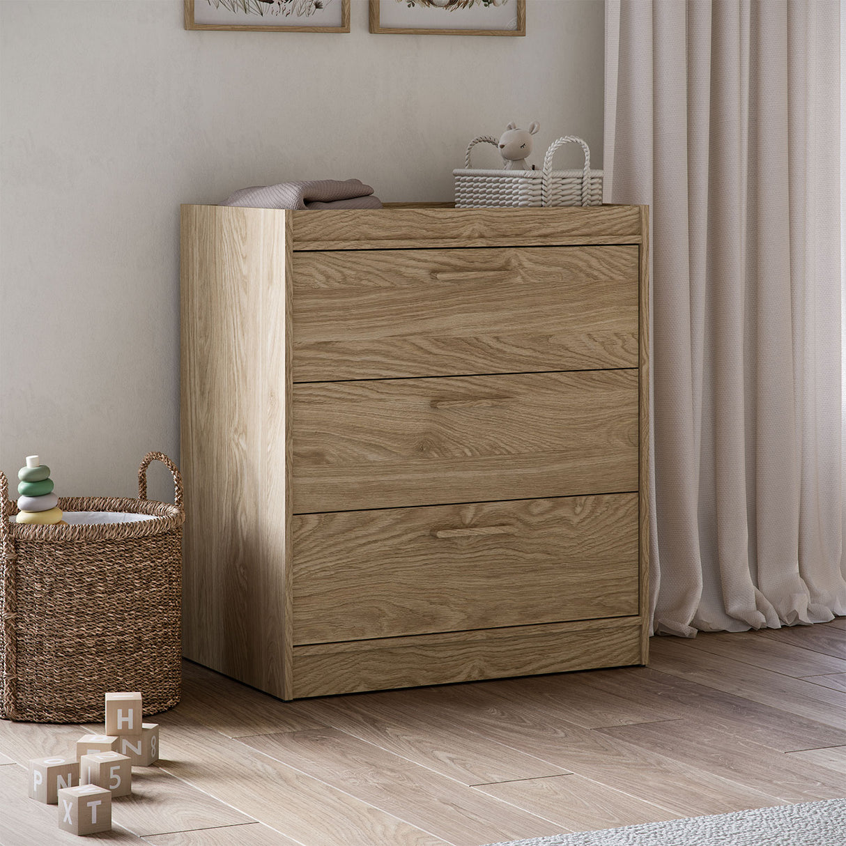 Silver Cross Geneva 4 Piece Nursery Furniture Set with Cot Bed, Under Drawer, Dresser, Wardrobe and Carmel Rocking Chair