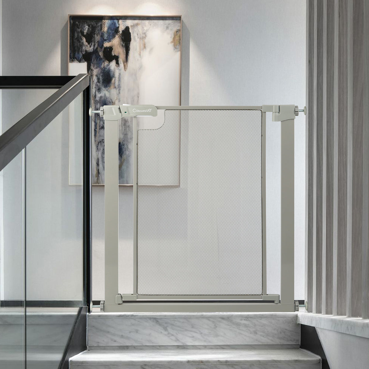 Callowesse Metal Mesh Baby Stair Gate - Ash Grey