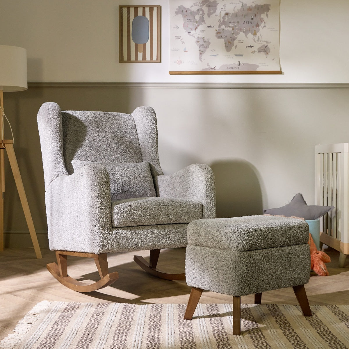 Tutti Bambini Harper Wingback Rocking Chair & Footstool - Teddy Cloud