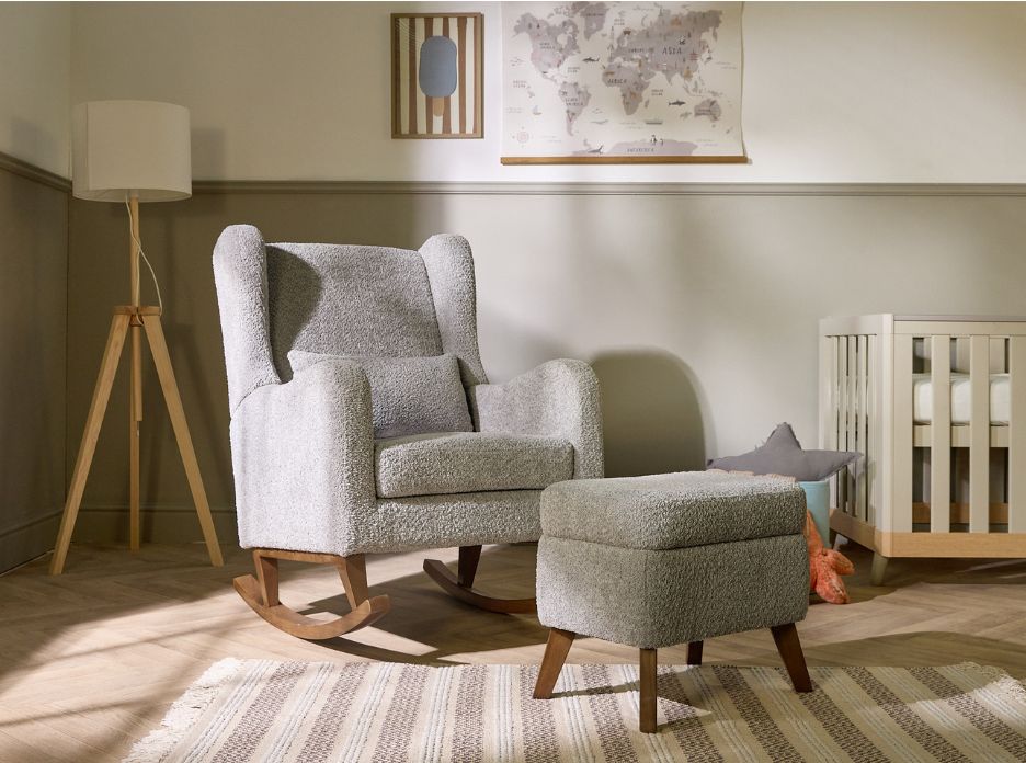 Tutti Bambini Harper Wingback Rocking Chair & Footstool - Teddy Cloud