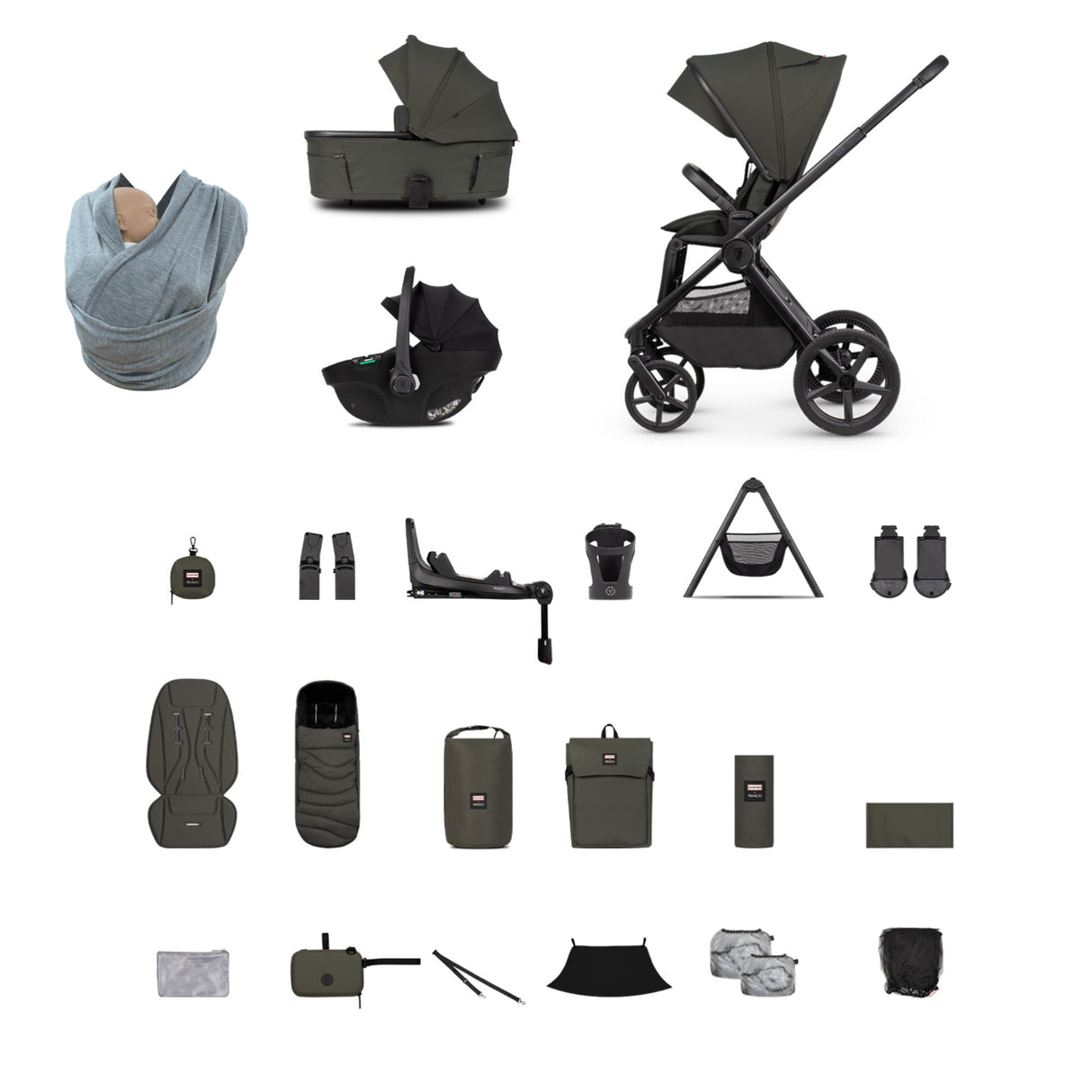 Hunter x Venicci Special Edition Upline 3 Travel System | Ultimate Bundle 4 in 1 Plus - Dark Olive