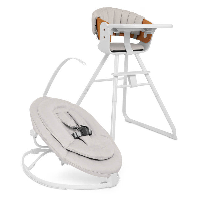 iCandy MiChair Complete All in One Highchair Bundle with Newborn Rocker - White & Pearl