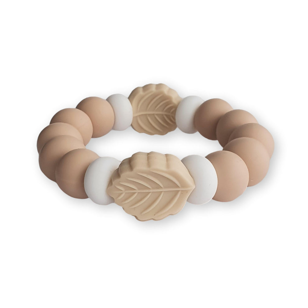 Chewies Silicone Leaf Teething Bangle - Pale Pink/Beige