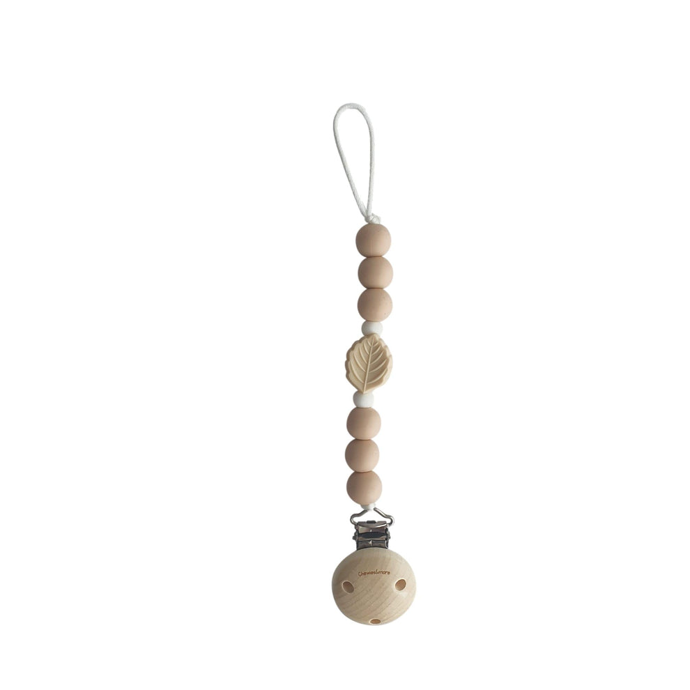 Chewies Silicone Leaf Pacifier Teething Clip - Pale Pink/Beige