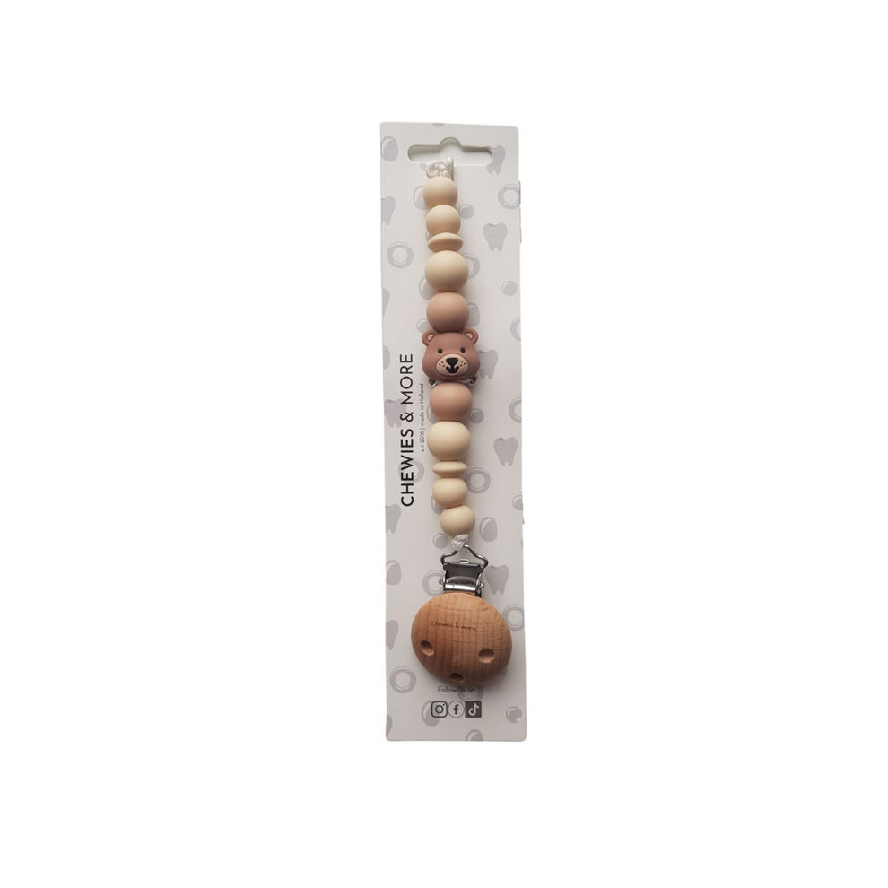 Chewies Silicone Bear Pacifier Teething Clip - Navaho Cream