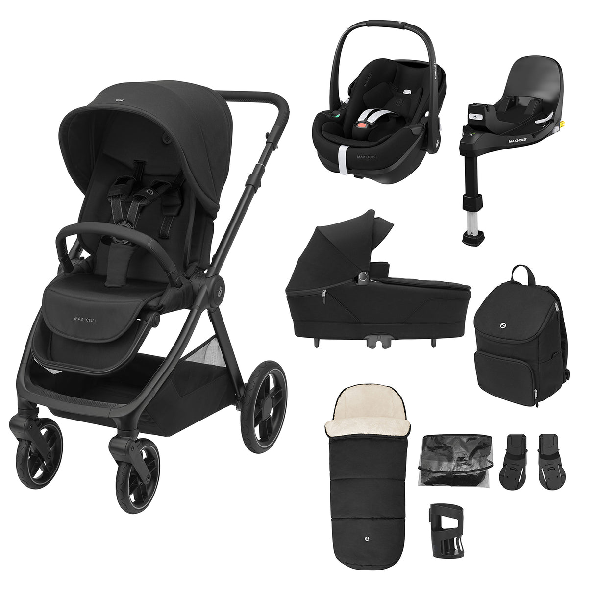 Maxi Cosi Oxford+ Premium Travel System Bundle with Pebble 360 Pro2 & ISOFIX Base - Twillic Black