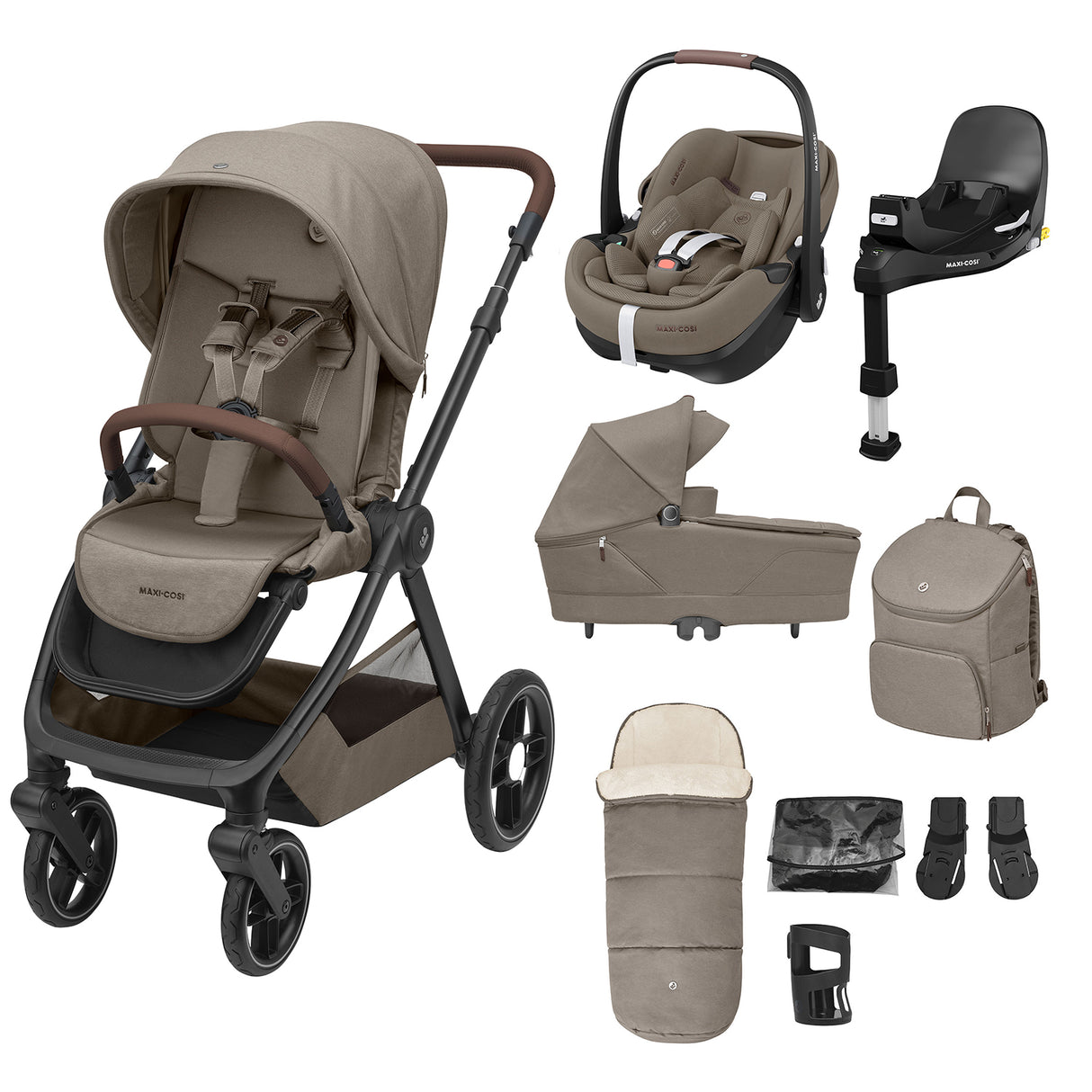 Maxi Cosi Oxford+ Premium Travel System Bundle with Pebble 360 Pro2 & ISOFIX Base - Twillic Truffle