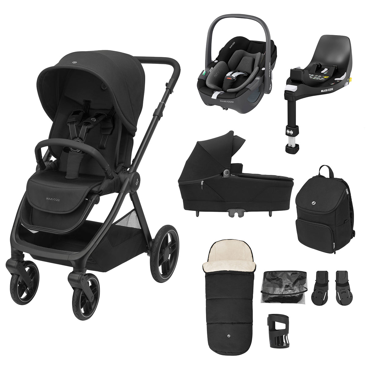 Maxi Cosi Oxford+ Complete Travel System Bundle with Pebble 360 & ISOFIX Base - Twillic Black