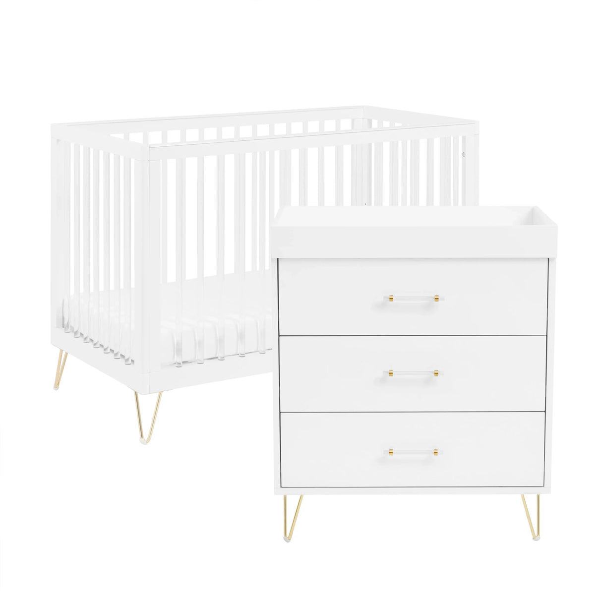 Babymore Kimi Acrylic 2 Piece Nursery Furniture Set with Cot Bed and Dresser