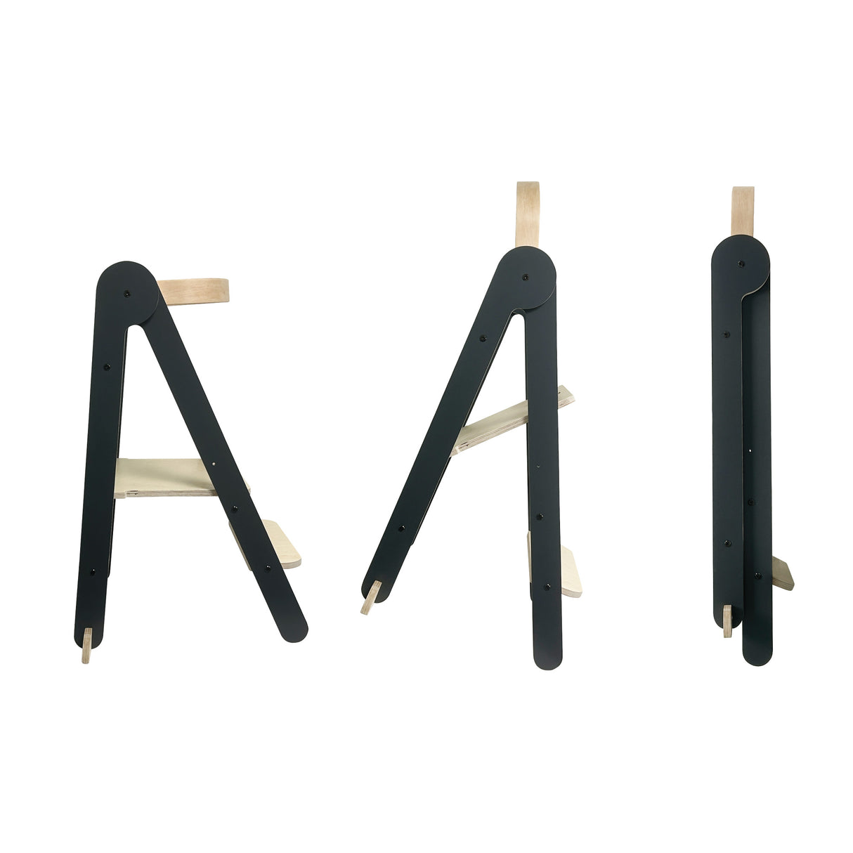 MamaToyz Folding Learning Tower Natural Beech Wood Montessori Child Safety Platform - Dark Grey / Natural