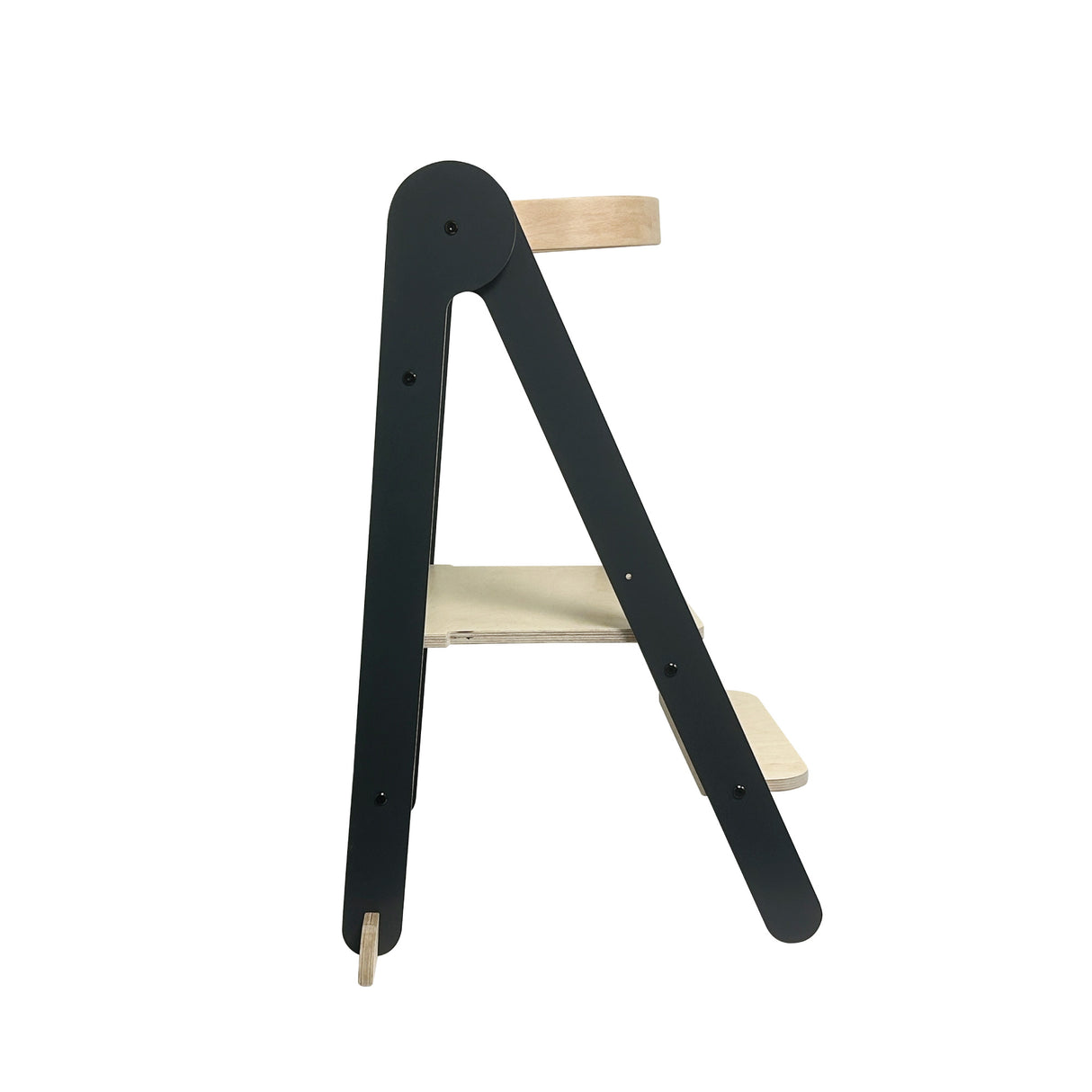 MamaToyz Folding Learning Tower Natural Beech Wood Montessori Child Safety Platform - Dark Grey / Natural