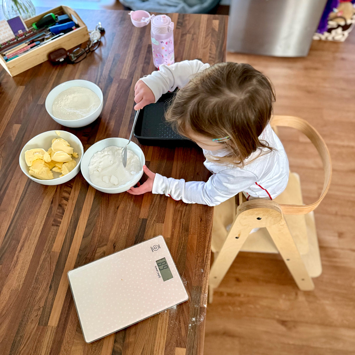 MamaToyz Folding Learning Tower Natural Beech Wood Montessori Child Safety Platform - Dark Grey / Natural