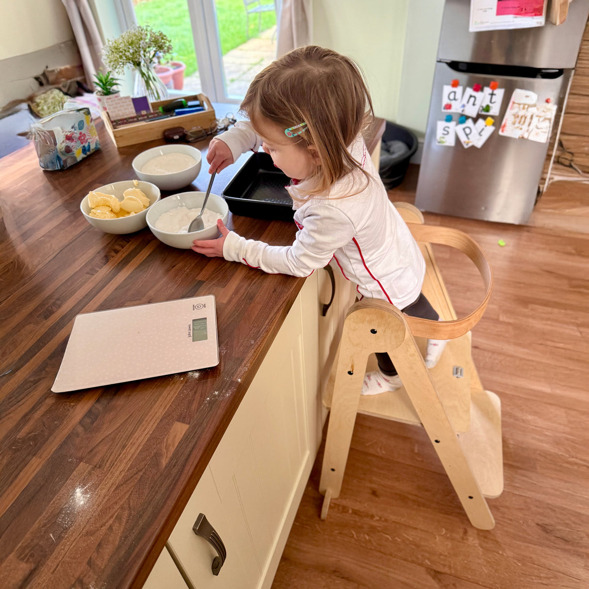 MamaToyz Folding Learning Tower - Natural Beech Wood Montessori Child Safety Platform