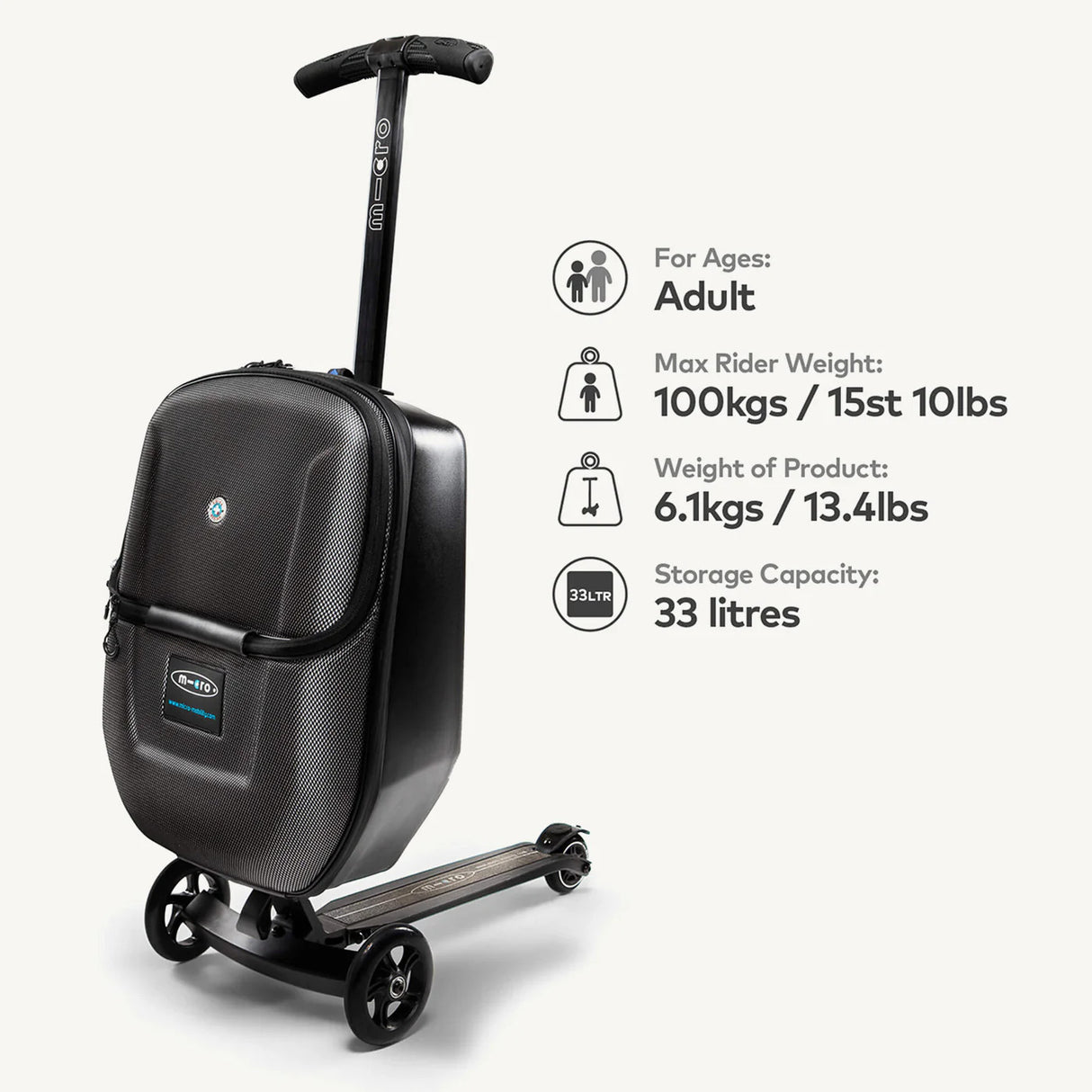 Micro Scooter Adults Suitcase Scooter - Black