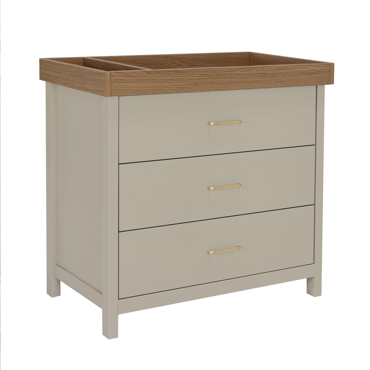 Babymore Mira 2 Piece Nursery Furniture Set with Cot Bed, Under Drawer and Dresser - Cashmere / Warm Oak