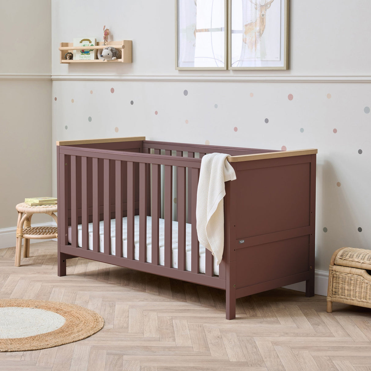 Tutti Bambini Misha Cot Bed - Mulberry & Golden Oak