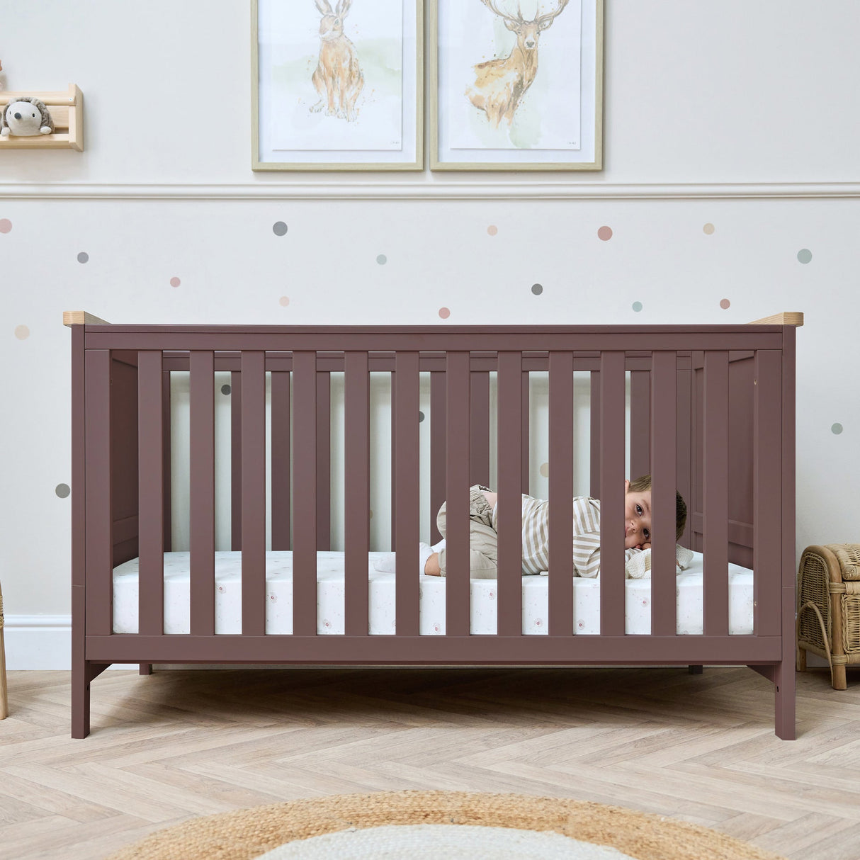 Tutti Bambini Misha Cot Bed - Mulberry & Golden Oak