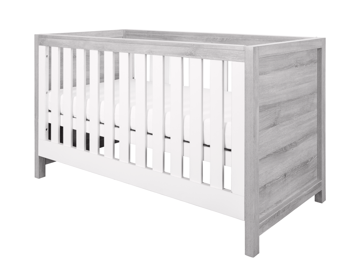 Tutti Bambini Modena 3 Piece Nursery Furniture Set with Cot Bed, Dresser & Wardrobe - White & Grey Ash
