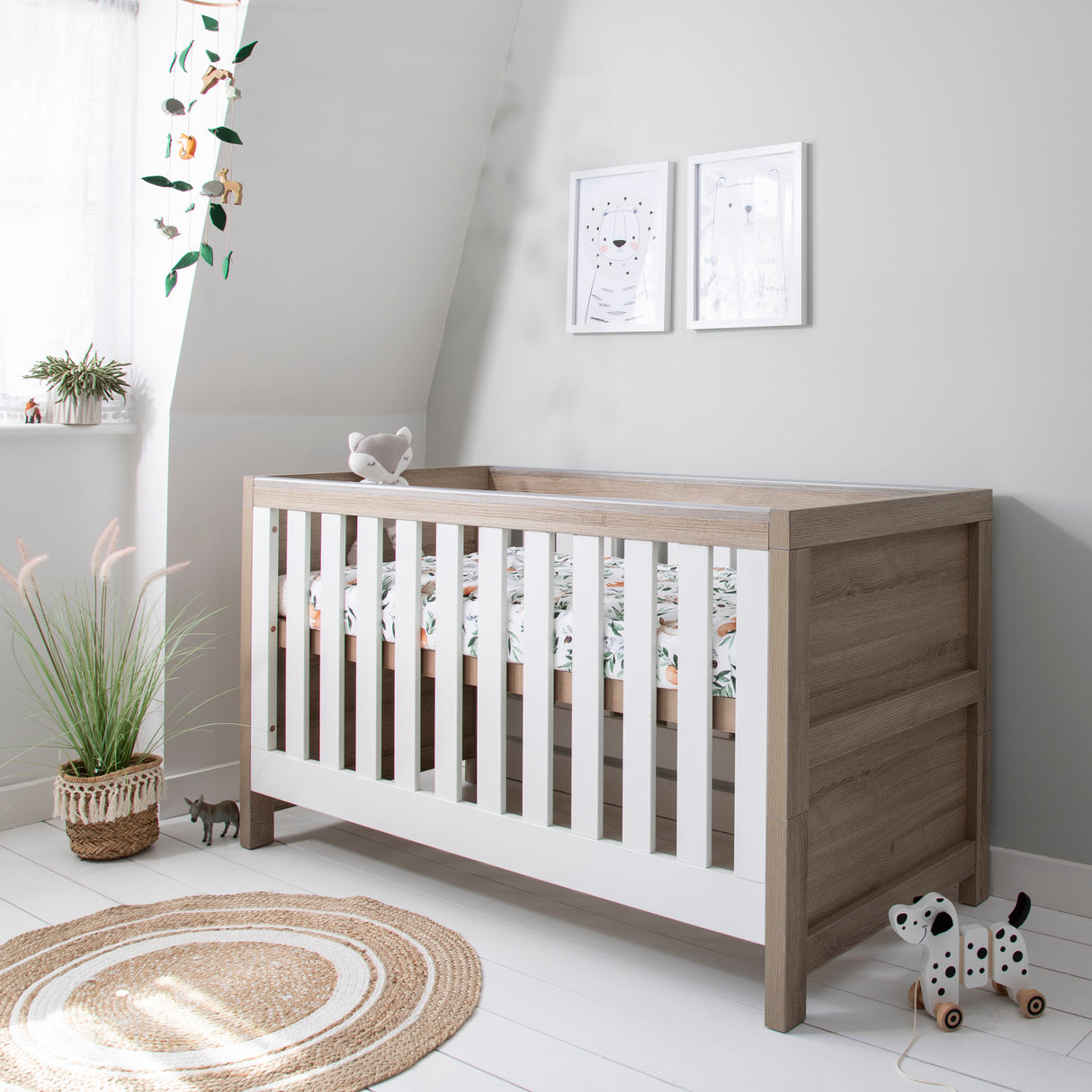 Tutti Bambini Modena 2 Piece Nursery Furniture Set with Cot Bed & Dresser - White & Oak
