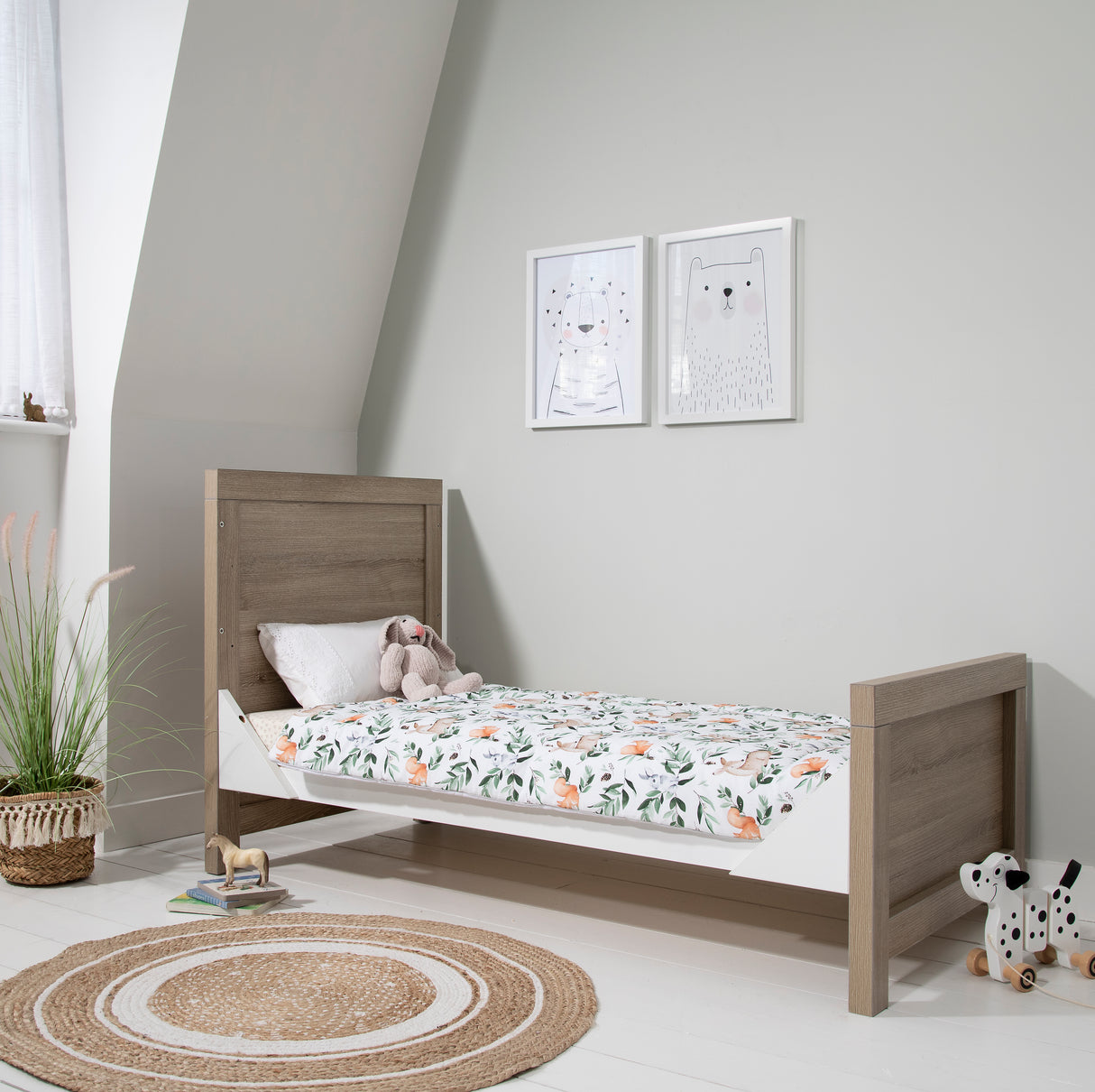 Tutti Bambini Modena 2 Piece Nursery Furniture Set with Cot Bed & Dresser - White & Oak