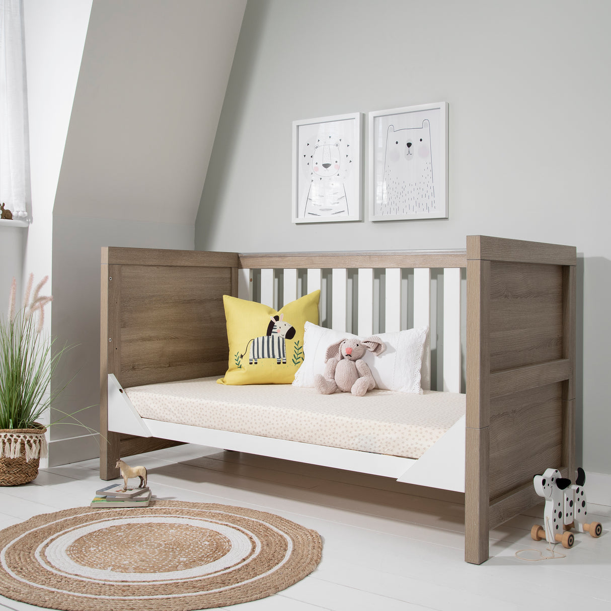 Tutti Bambini Modena 2 Piece Nursery Furniture Set with Cot Bed & Dresser - White & Oak