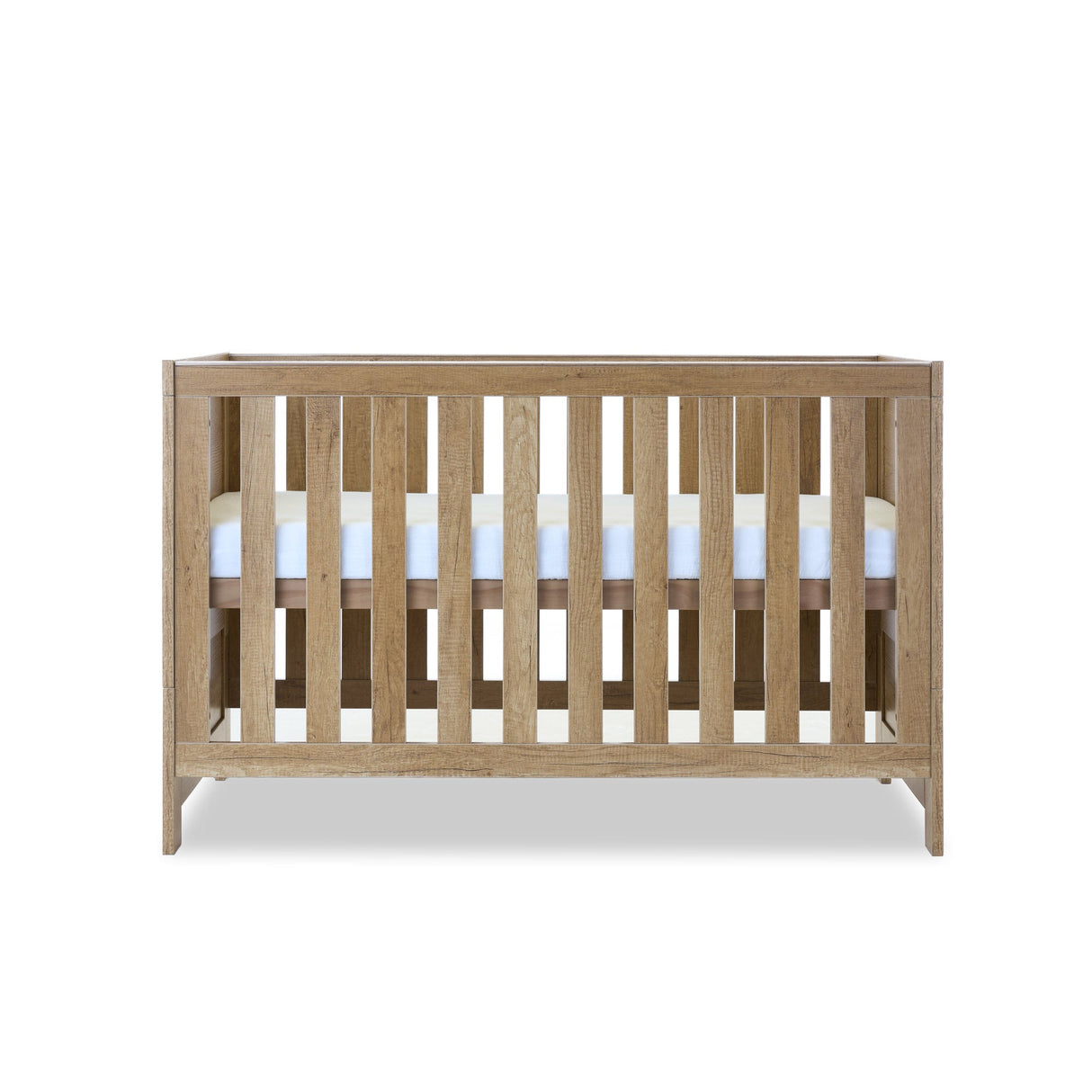 Obaby Nika 3 Piece Nursery Furniture Set with Cot Bed, Dresser and Wardrobe - Oak