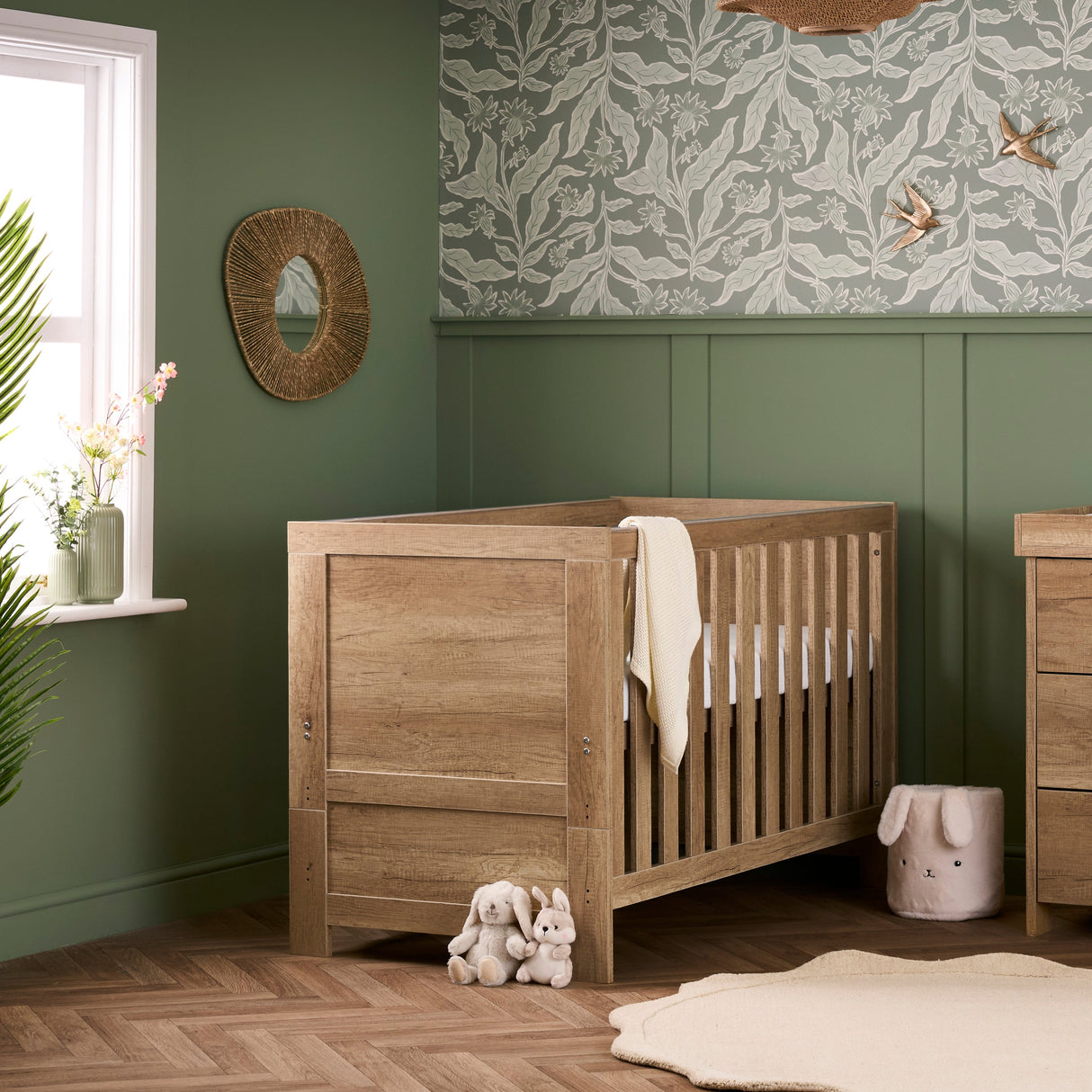 Obaby Nika 2 Piece Nursery Furniture Set with Cot Bed, Under Drawer and Dresser - Oak