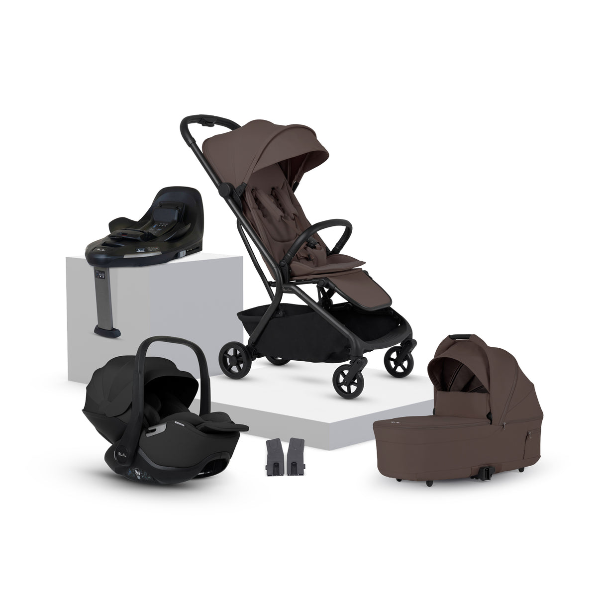Silver Cross Nia Travel System with Glide 360 Plus Car Seat & ISOFIX Base - Chocolate