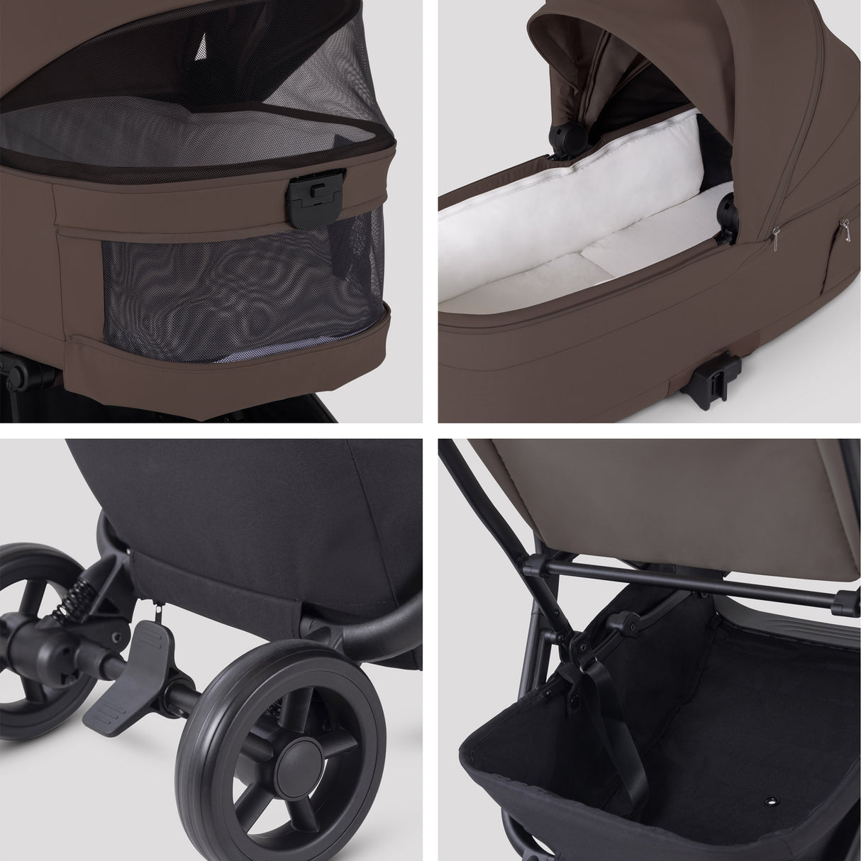 Silver Cross Nia Travel System with Glide 360 Plus Car Seat, ISOFIX Base & Accessories - Chocolate